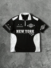 New York Worldwide Black and White Zip-Collar Championship Sport jersey