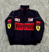 Black Ferrai F1 fully embroidery parachute material jacket