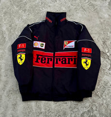 Black Ferrai F1 fully embroidery parachute material jacket