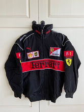 Black Ferrai F1 fully embroidery parachute material jacket