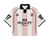 Pink and white striped Noguzy sport division collared Jersey t-shirt
