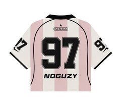 Pink and white striped Noguzy sport division collared Jersey t-shirt