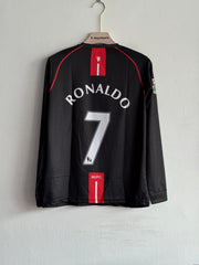 Black Manchester United 2007-08 Long Sleeves away Jersey