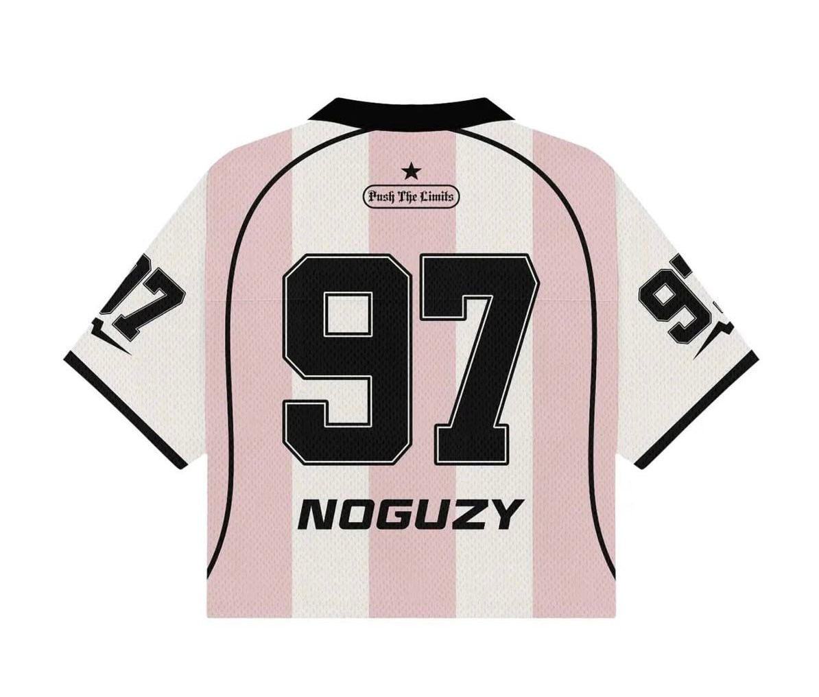 Pink and white striped Noguzy sport division collared Jersey t-shirt