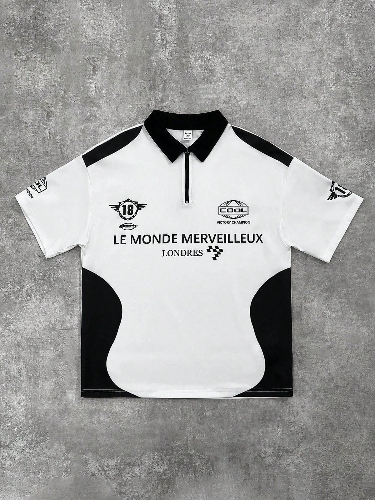 Le Monde Marveilleux London black and white Zip-Collar Sport Polo jersey