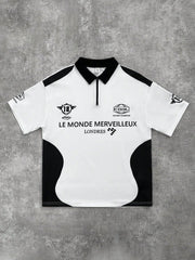 Le Monde Marveilleux London black and white Zip-Collar Sport Polo jersey