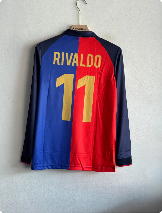 BARCELONA 1999 HOME KIT RIVALDO FULLSLEEVE POLO PREMIUM