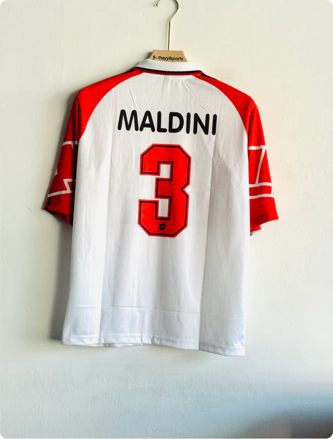 ACMILAN 1997-98 AWAY KIT MALDINI FIVESLEEVE POLO
