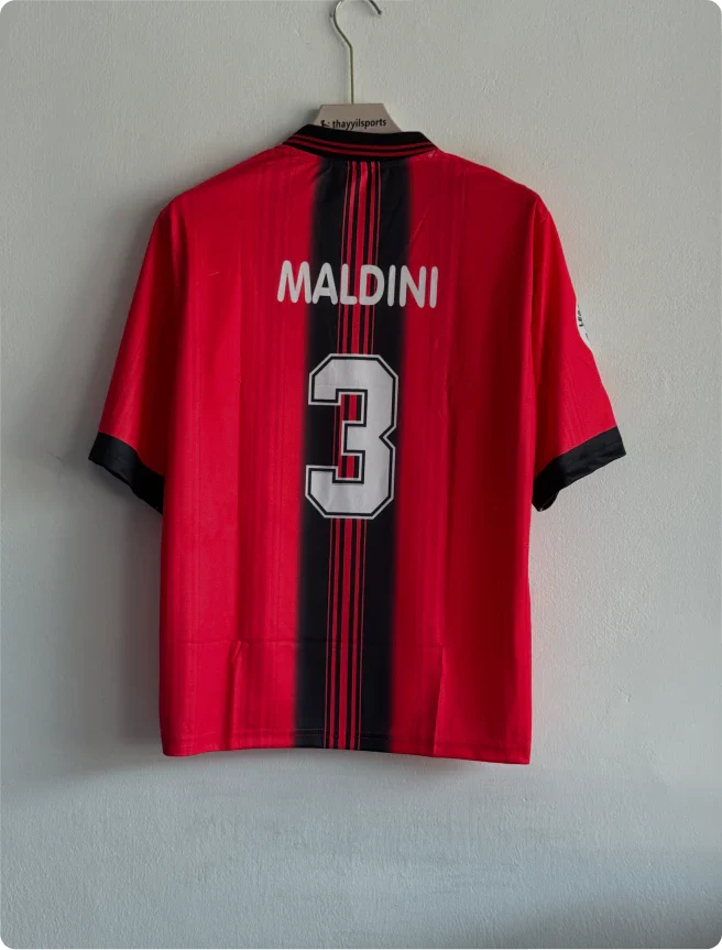 ACMILAN 1998-99 HOME KIT MALDINI FIVESLEEVE POLO