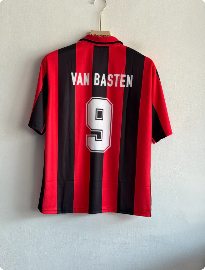 ACMILAN 1990-91 HOME KIT VAN BASTEN FIVESLEEVE POLO