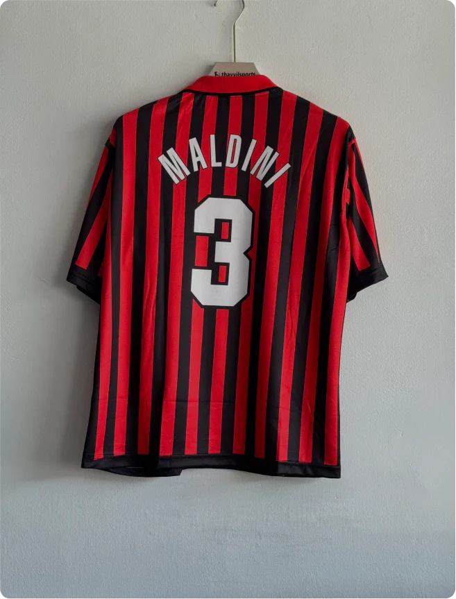 ACMILAN 1999-2000 HOME KIT MALDINI FIVESLEEVE POLO