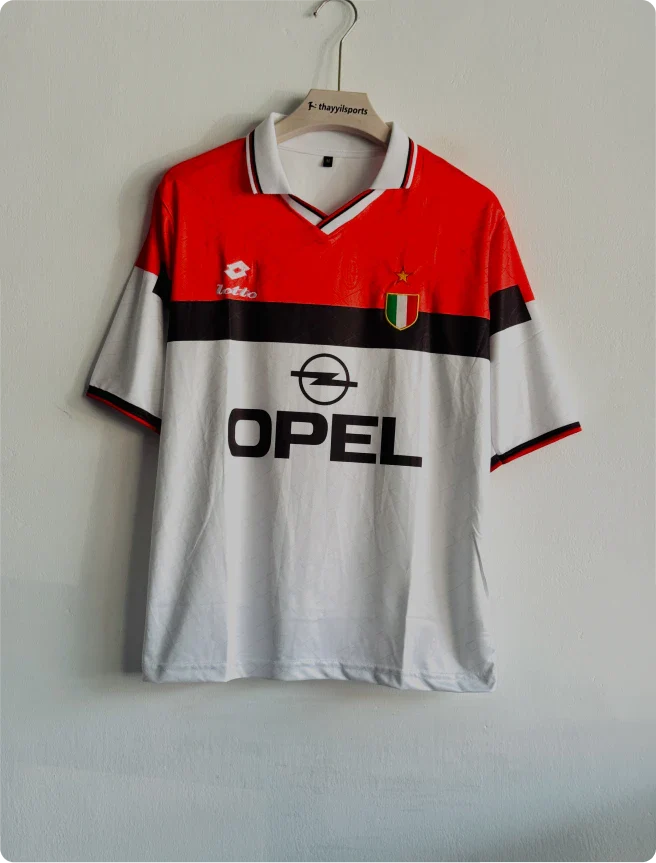 ACMILAN 1994-95 AWAY KIT MALDINI FIVESLEEVE POLO PREMIUM