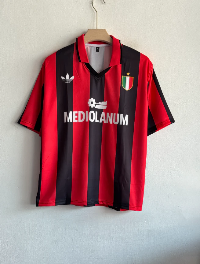 ACMILAN 1990-91 HOME KIT VAN BASTEN FIVESLEEVE POLO